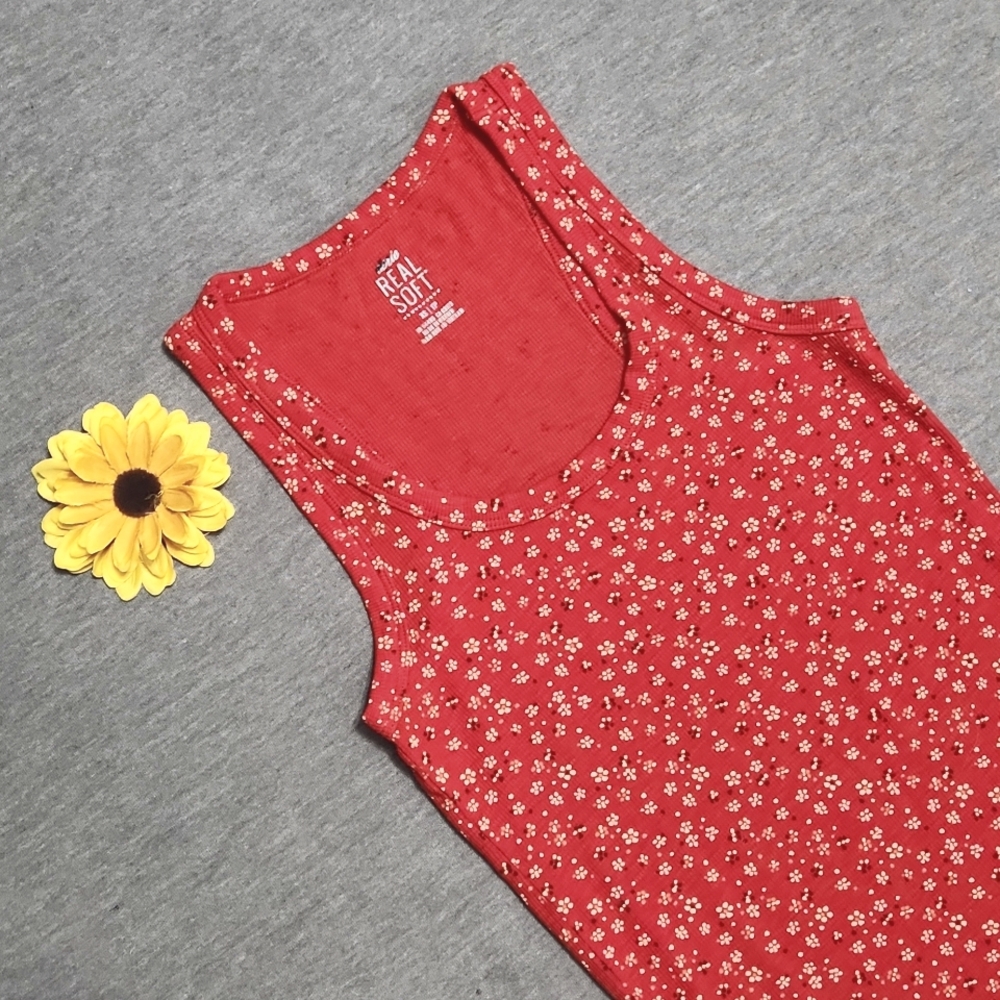 Aerie 'Real Soft' Ditsy Floral Daisy Flower Pattern Ribbed Summer Tank Top Shirt